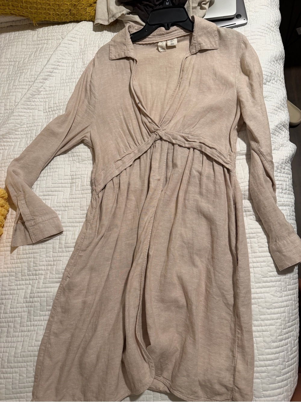 Joie Beige Twist-Front Collared Mini Dress